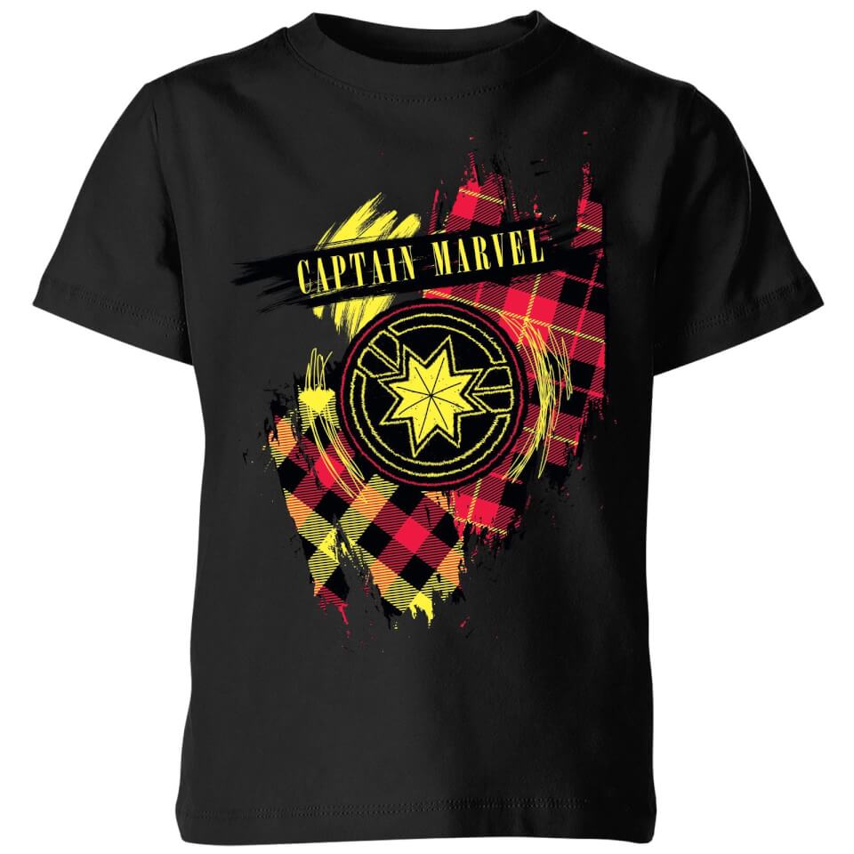Captain Marvel Tartan Patch Kids' T-Shirt - Black