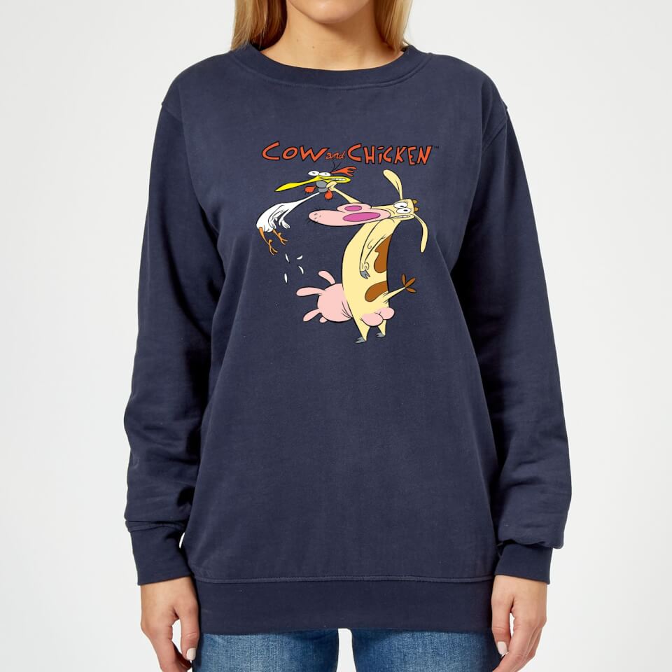 Cow and Chicken Characters Women's Sweatshirt - Navy