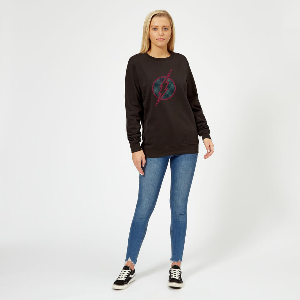 Justice League Flash Retro Grid Logo Women's Sweatshirt - Black 1
