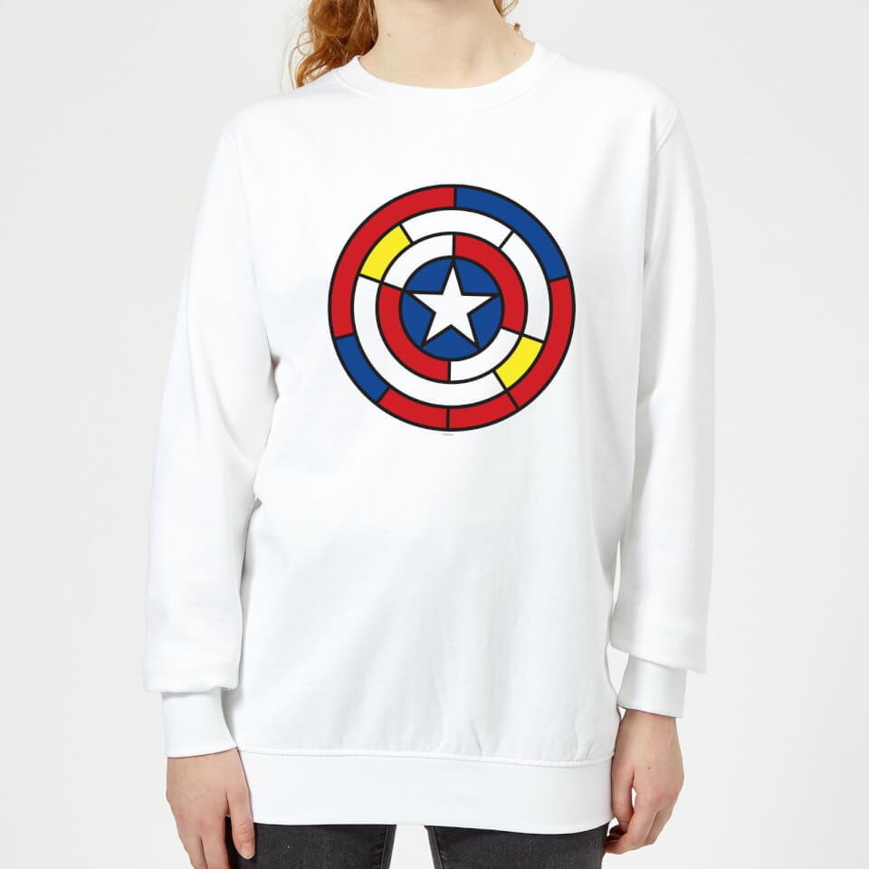 Marvel Captain America Stained Glass Shield Women's Sweatshirt - White