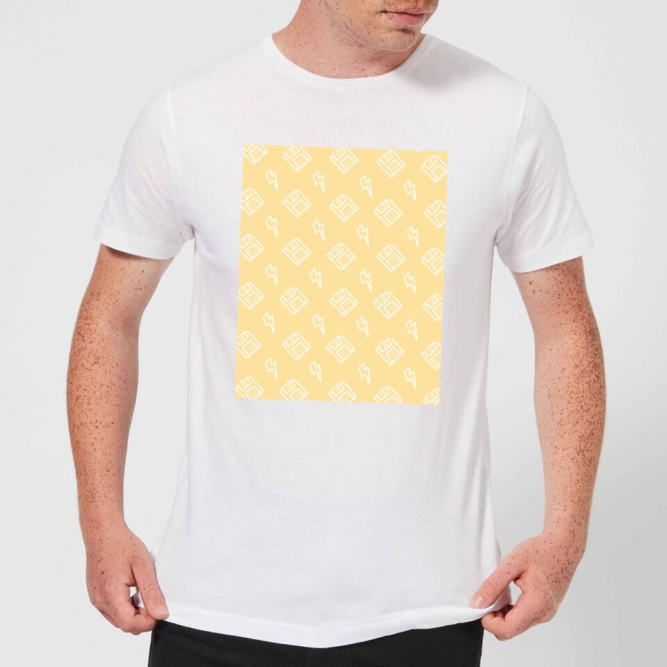 Floppy Disc Pattern Yellow Men's T-Shirt - White