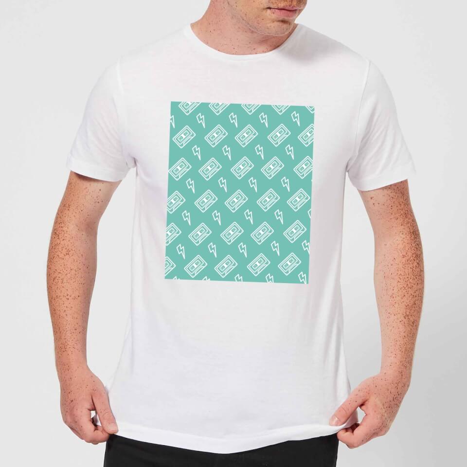 Cassette Tape Pattern Green Men's T-Shirt - White