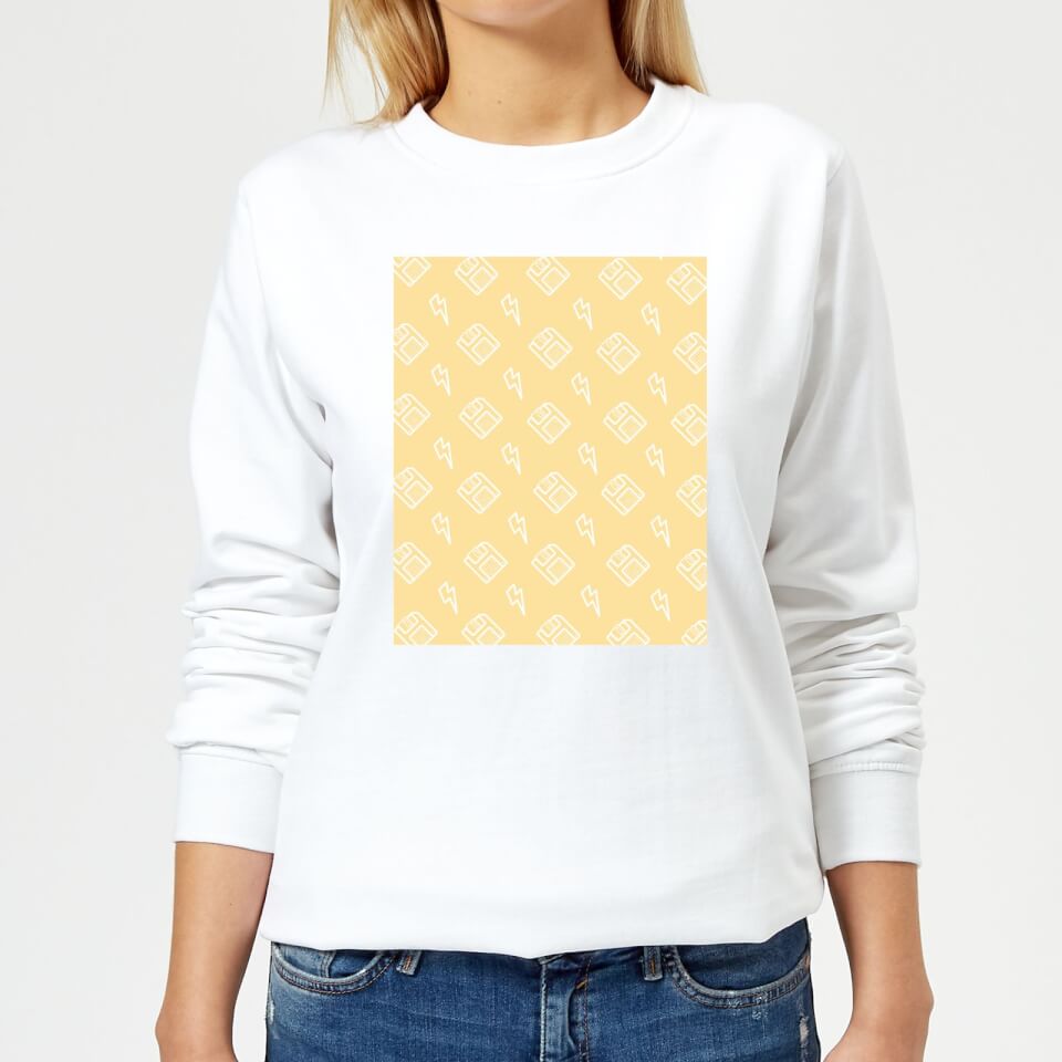 Floppy Disc Pattern Yellow Women's Sweatshirt - White
