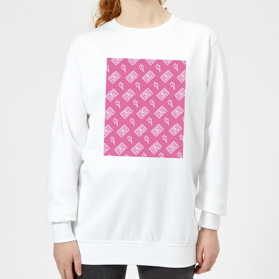 Cassette Tape Pattern Pink Women's Sweatshirt - White