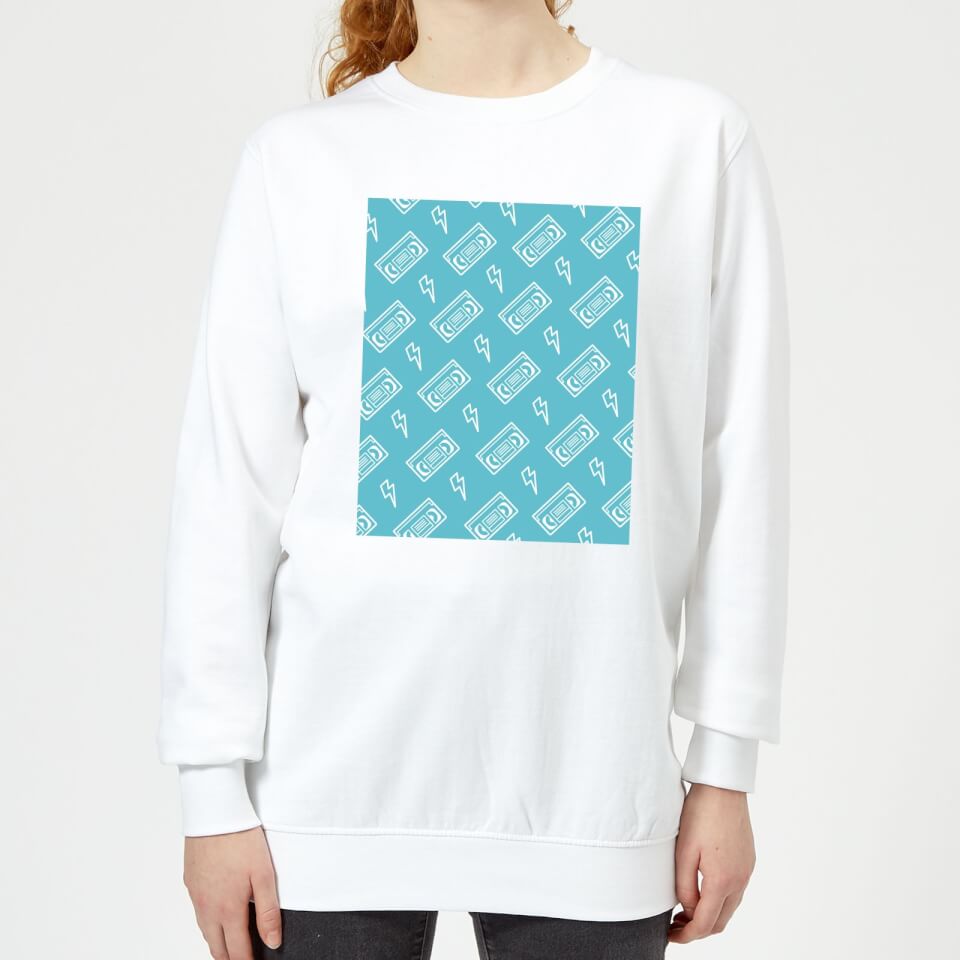 VHS Tape Pattern Blue Women's Sweatshirt - White