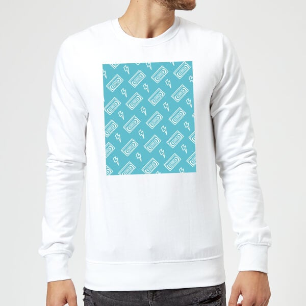 VHS Tape Pattern Blue Sweatshirt - White