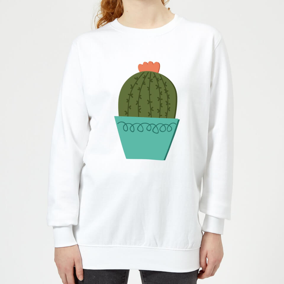 Cactus With Flower Women's Sweatshirt - White