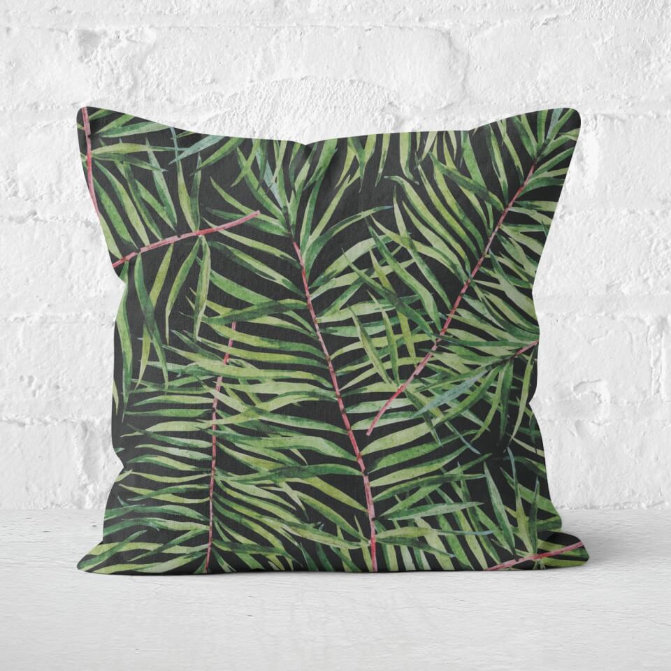 Dark Tropical Leaves Square Cushion