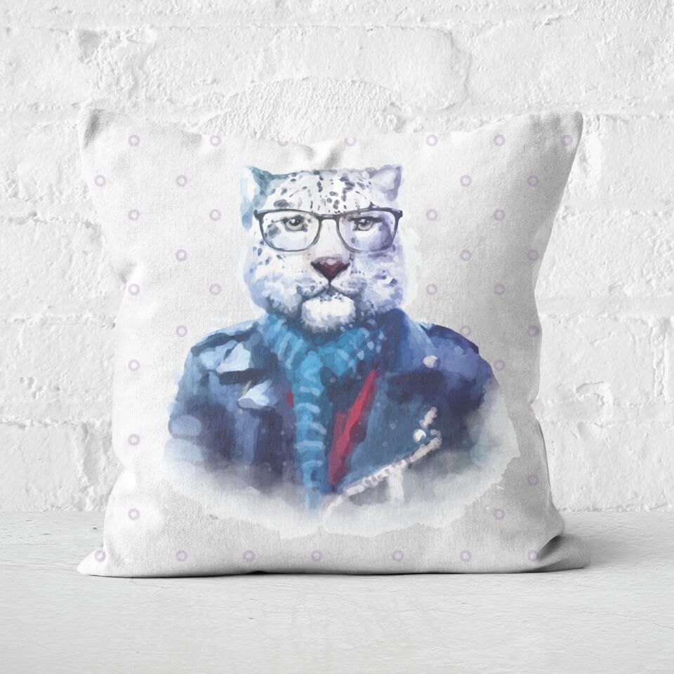 Hipster Snow Leopard Square Cushion