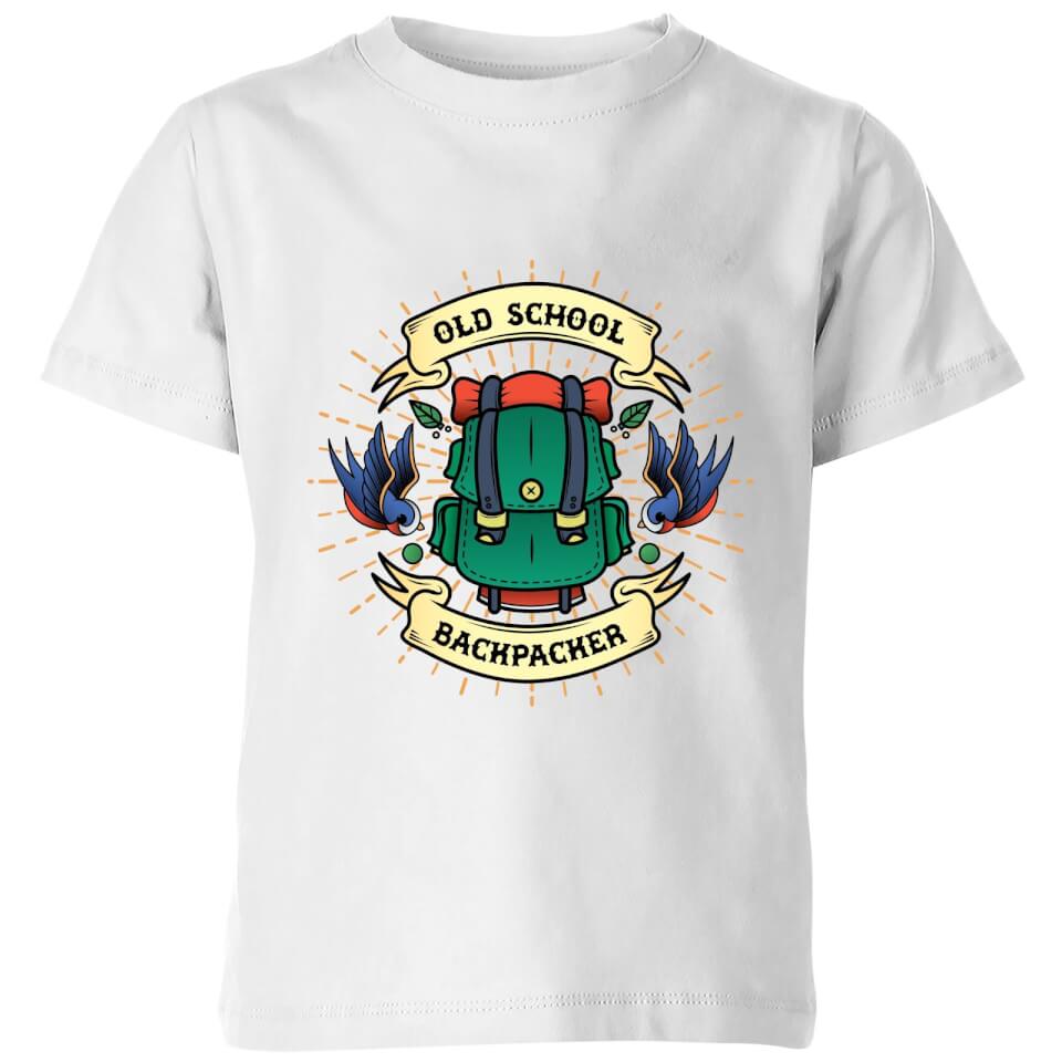Vintage Old School Backpacker Kids' T-Shirt - White