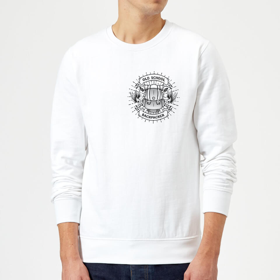 Vintage Old School Backpacker Pocket Print Sweatshirt - White