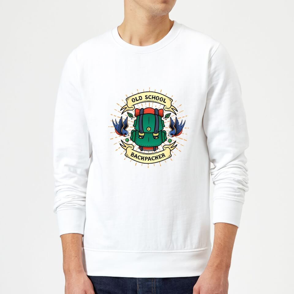 Vintage Old School Backpacker Sweatshirt - White