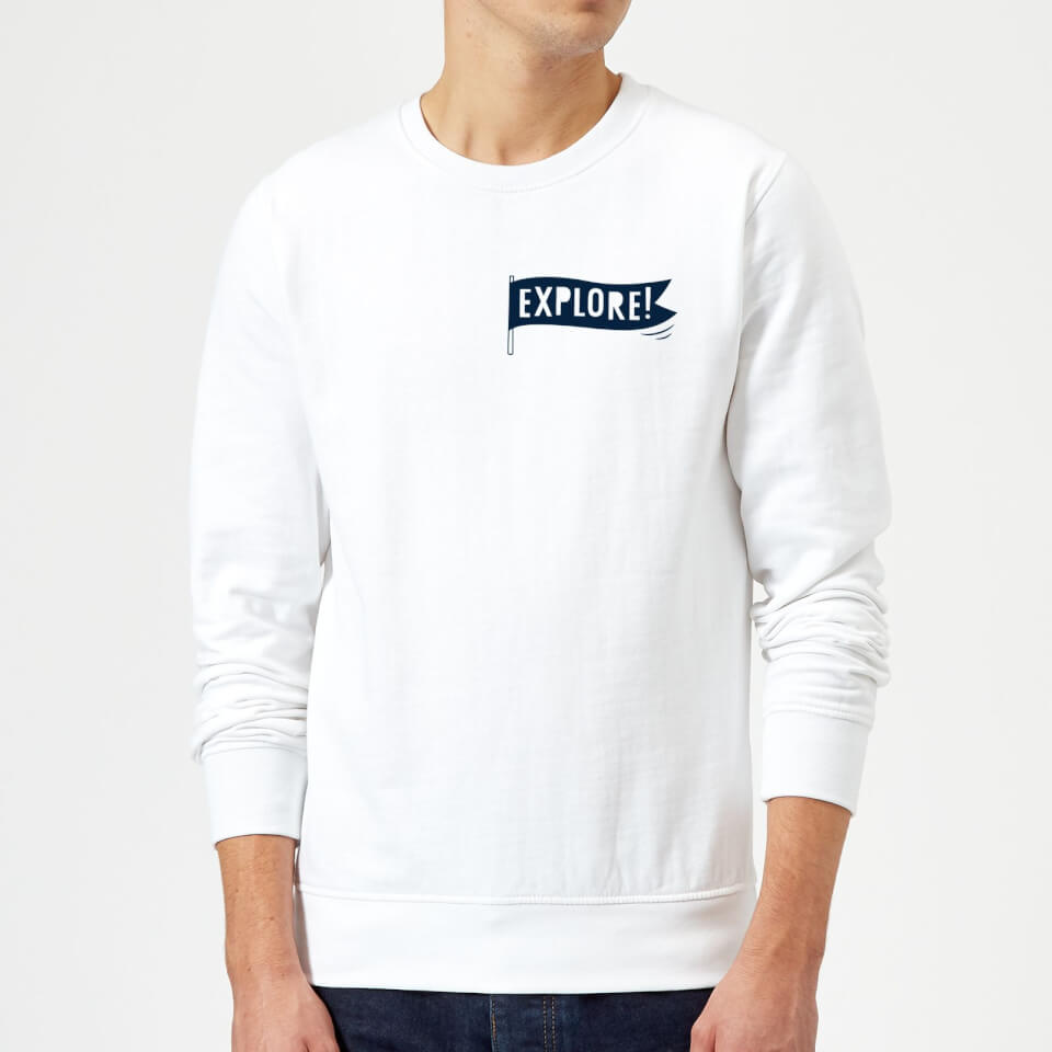 Explore! Flag Pocket Print Sweatshirt - White