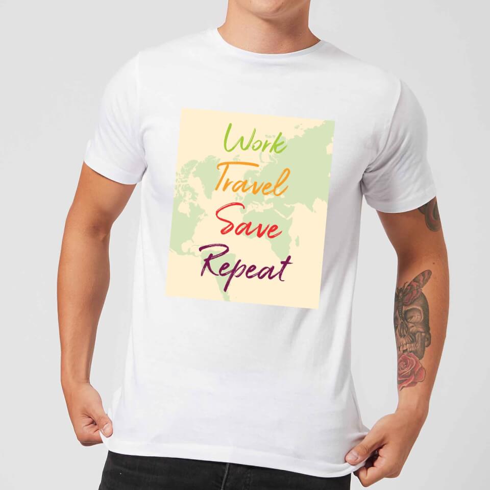 Work Travel Save Repeat Map Background Men's T-Shirt - White