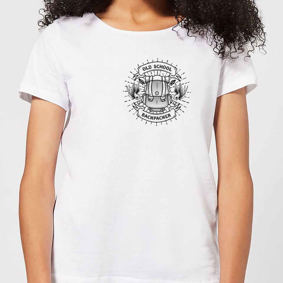 Vintage Old School Backpacker Pocket Print Women's T-Shirt - White