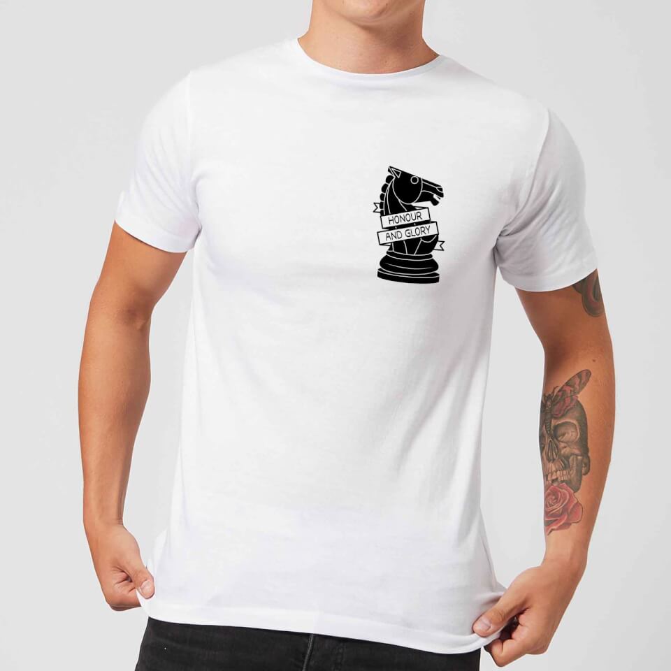 Knight Chess Piece Honour And Glory Pocket Print Men's T-Shirt - White