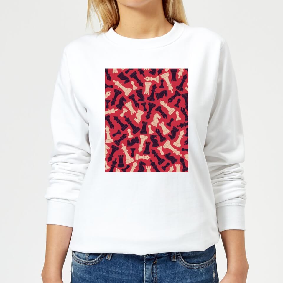 Chess Piece Pattern Women's Sweatshirt - White