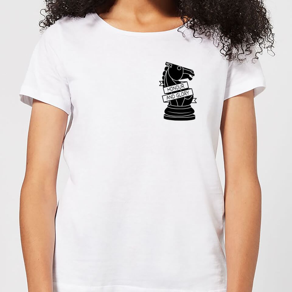 Knight Chess Piece Honour And Glory Pocket Print Women's T-Shirt - White