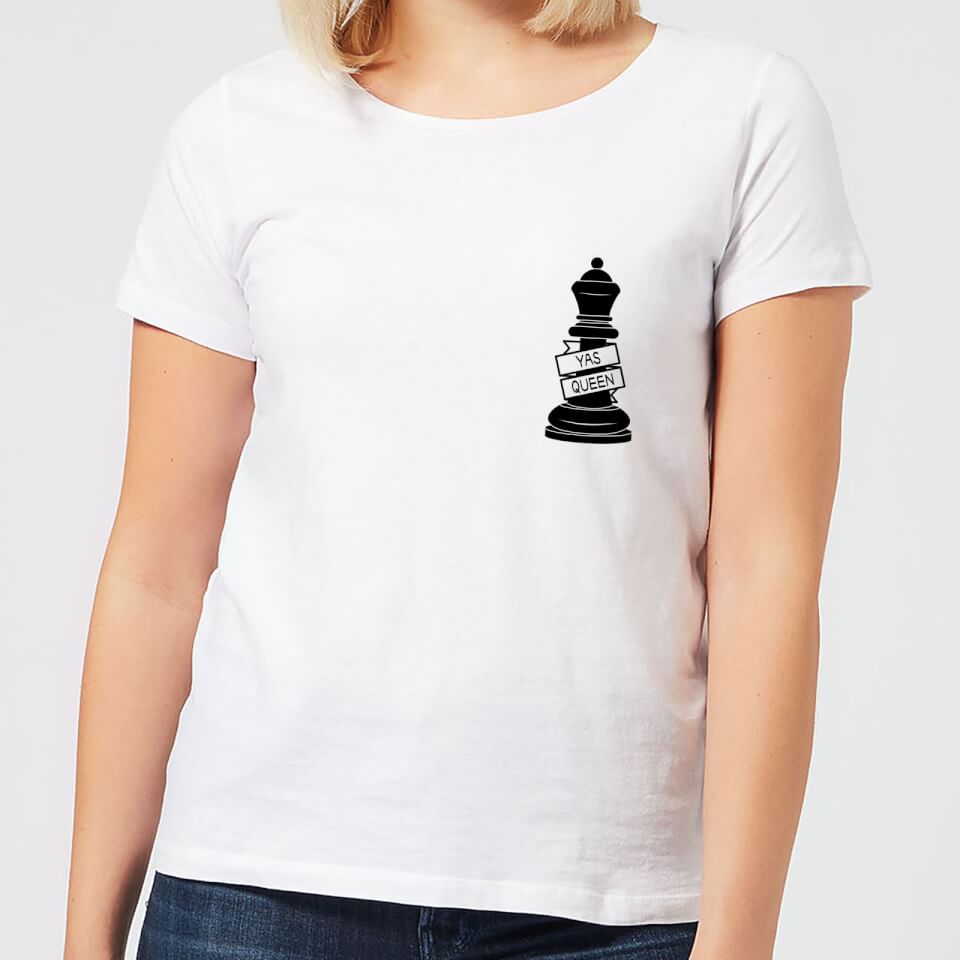 Queen Chess Piece Yas Queen Pocket Print Women's T-Shirt - White