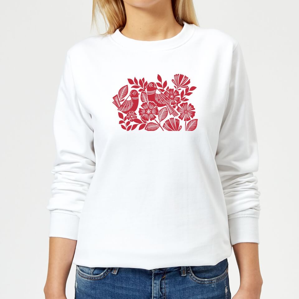 Folk Bird Graphic Women's Sweatshirt - White