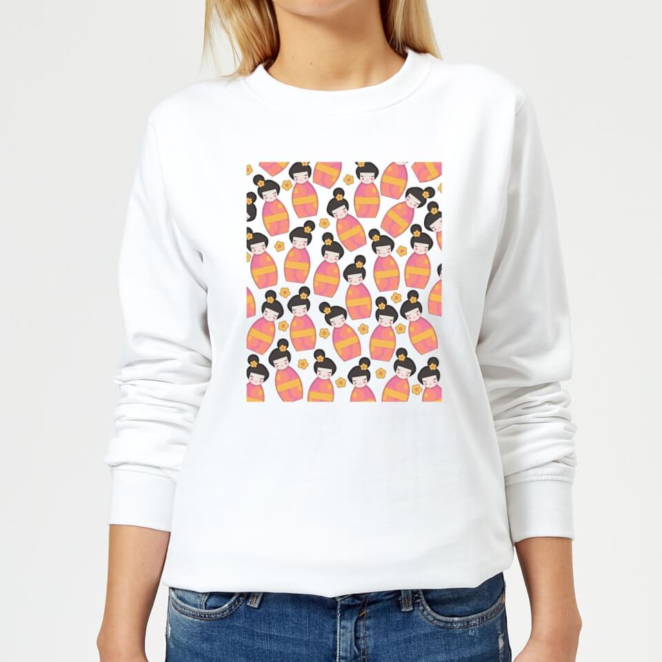 Day Time Geisha Scattered Pattern Women's Sweatshirt - White