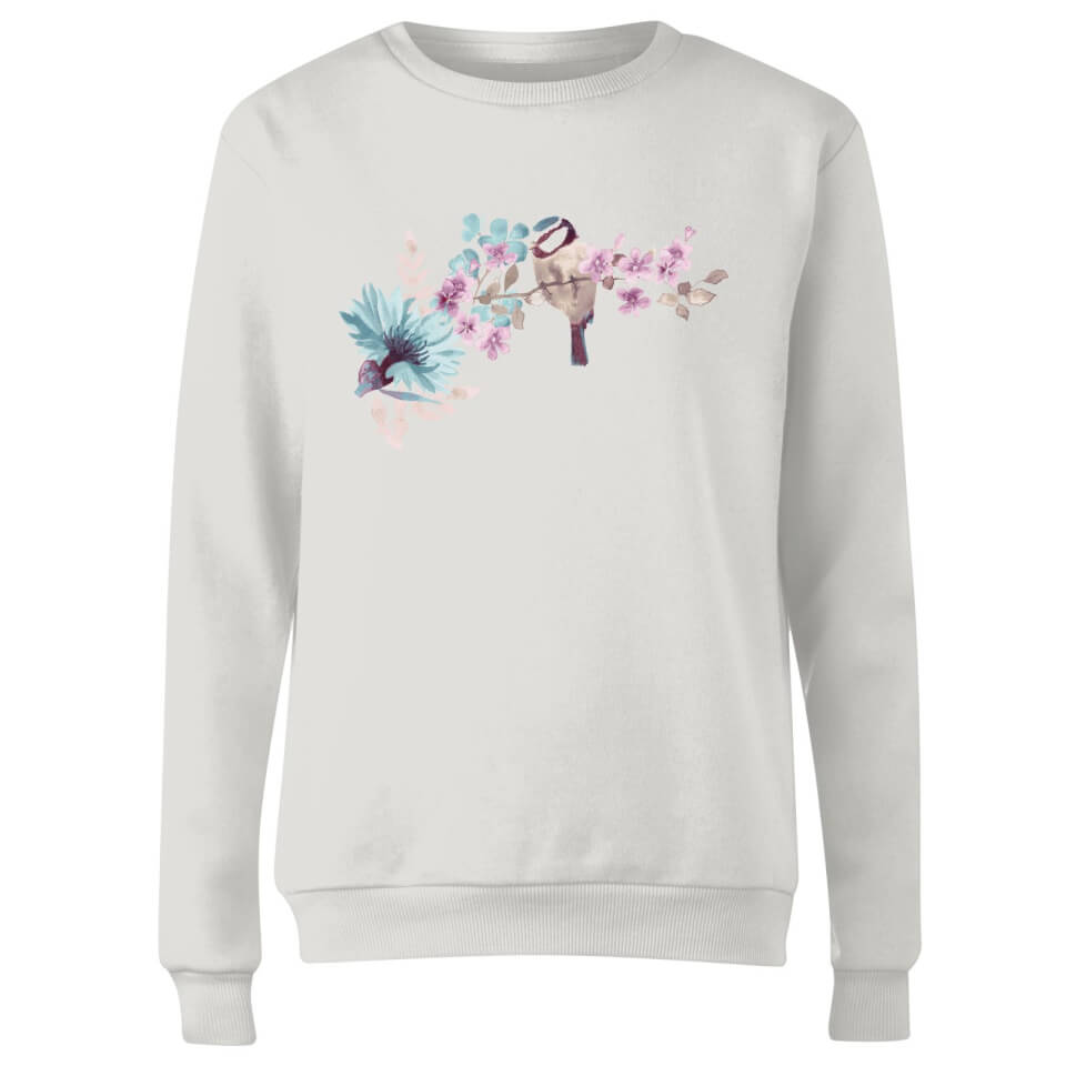 Blue Tit On Floral Branch Women's Sweatshirt - White 2