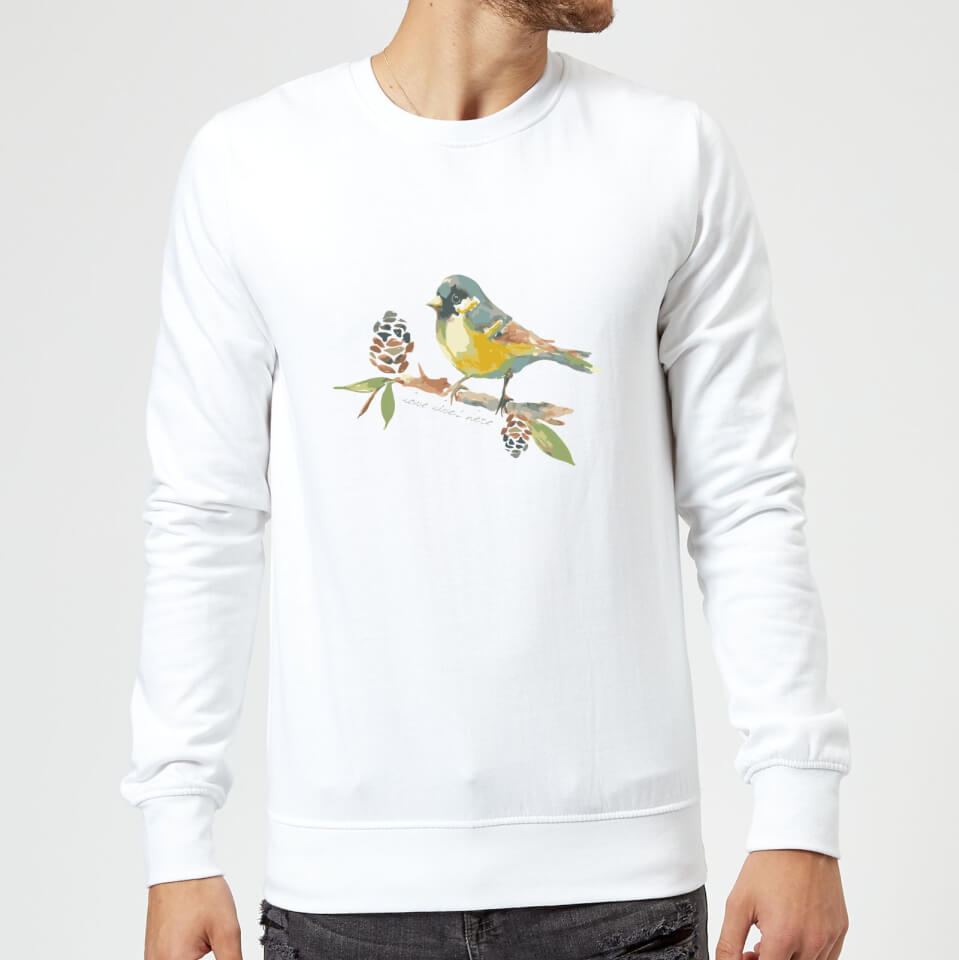 Candlelight Blue Tit On Pine Cone Branch Sweatshirt - White