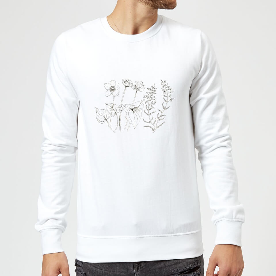 Candlelight Wild Flower Line Art Sweatshirt - White