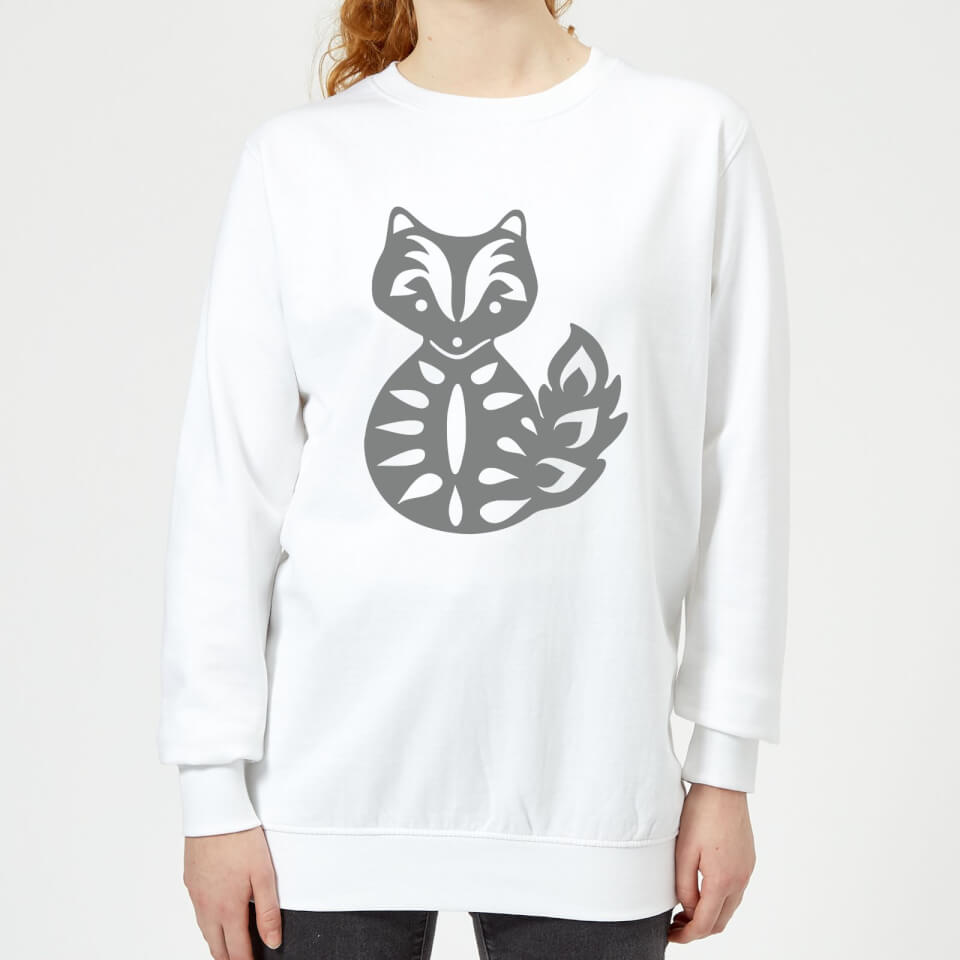 Candlelight Folk Silhouette Fox Cutout Women's Sweatshirt - White