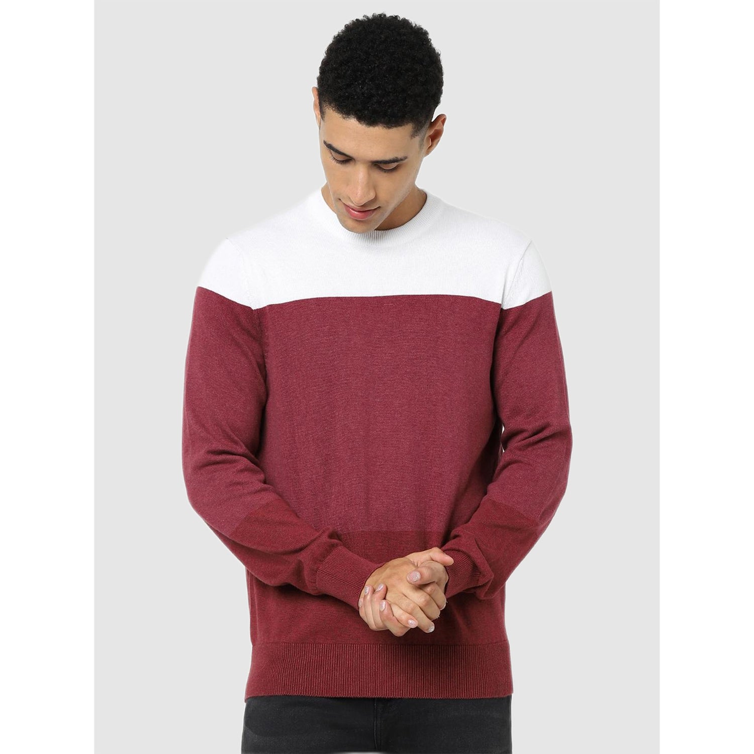 Blue/Beige Colorblock Sweater main image 1