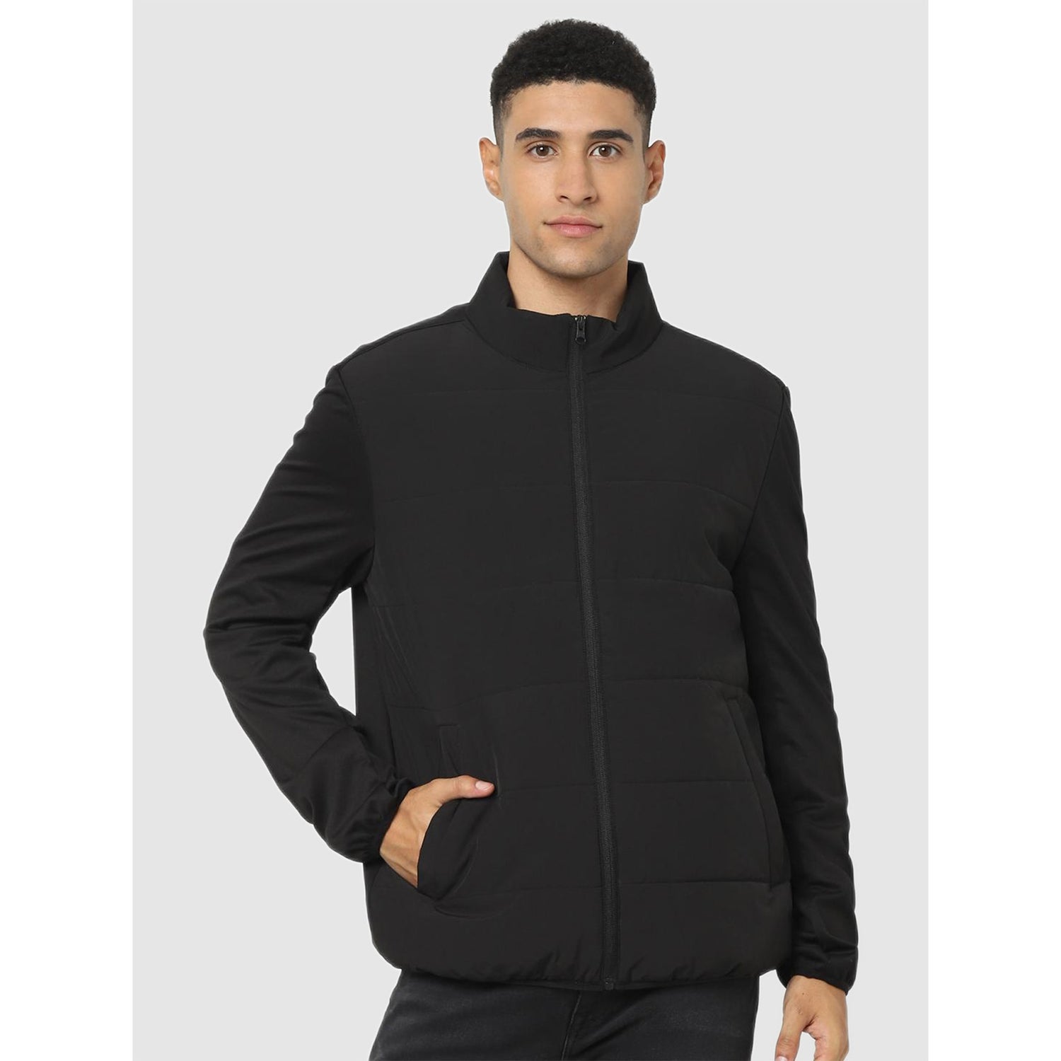 Black Solid Longline Sporty Padded Jacket (CEJACKET) Celio