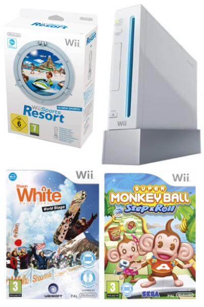Nintendo Wii Console: Bundle (Including Wii Sports Resort, Super Monkey Ball: Step & Roll & Shaun White Snowboarding: World Stage)