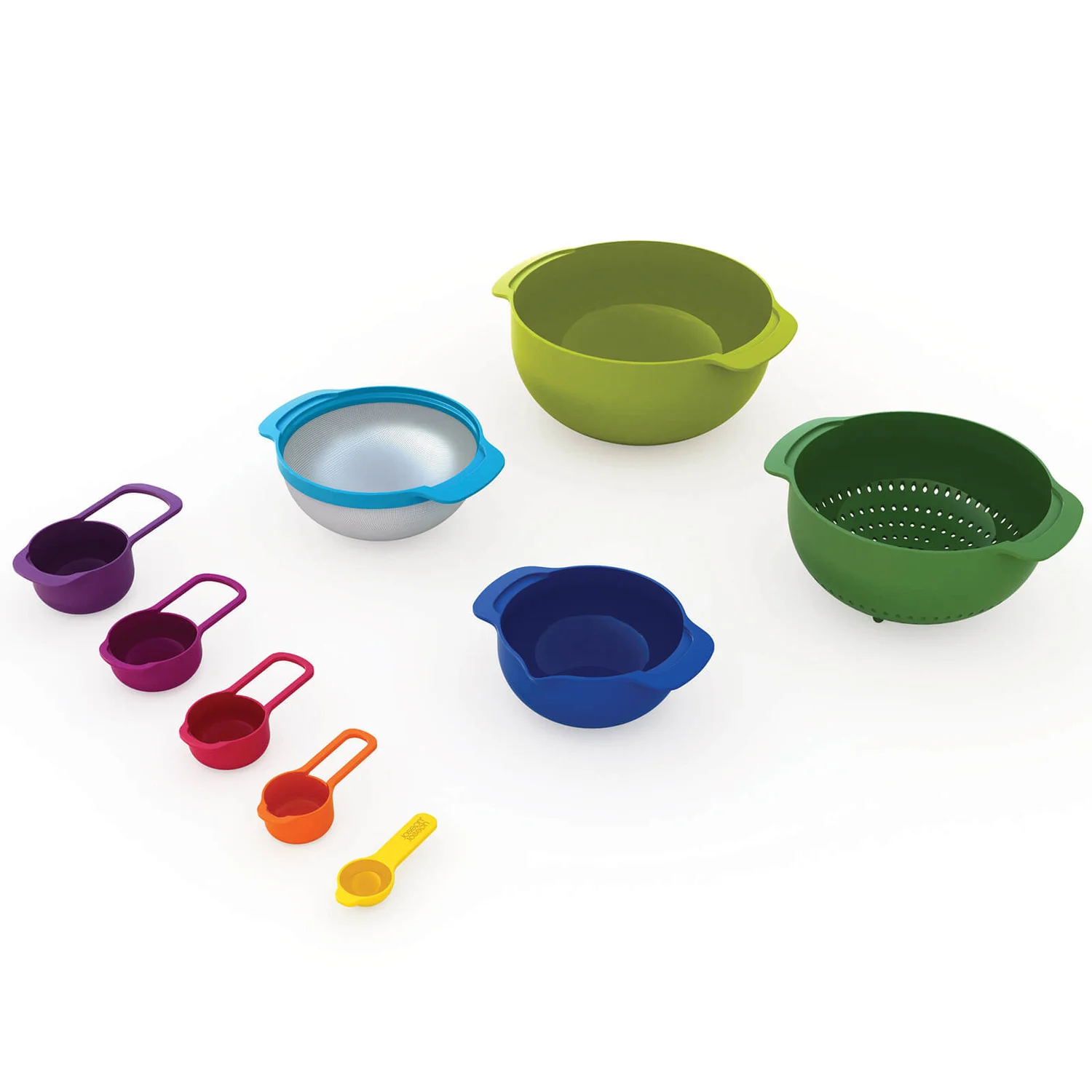 Joseph Joseph Nest Plus 9 Piece Mixing Bowls, Measures, Seive And Colander Stacking Set