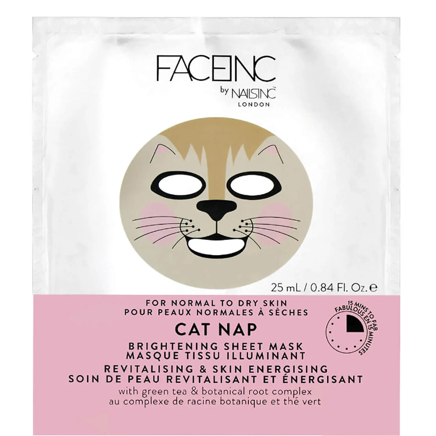 FACEINC by nails inc. Cat Nap Brightening Sheet Mask - Revitalising and Skin Energising