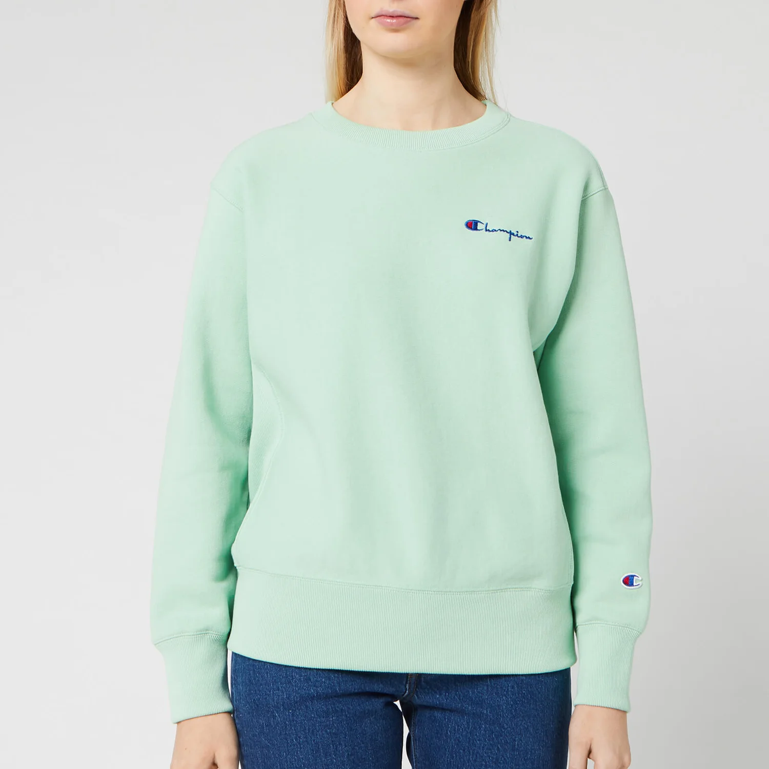 Champion Women's Small Script Crew Neck Sweatshirt - Mint Green
