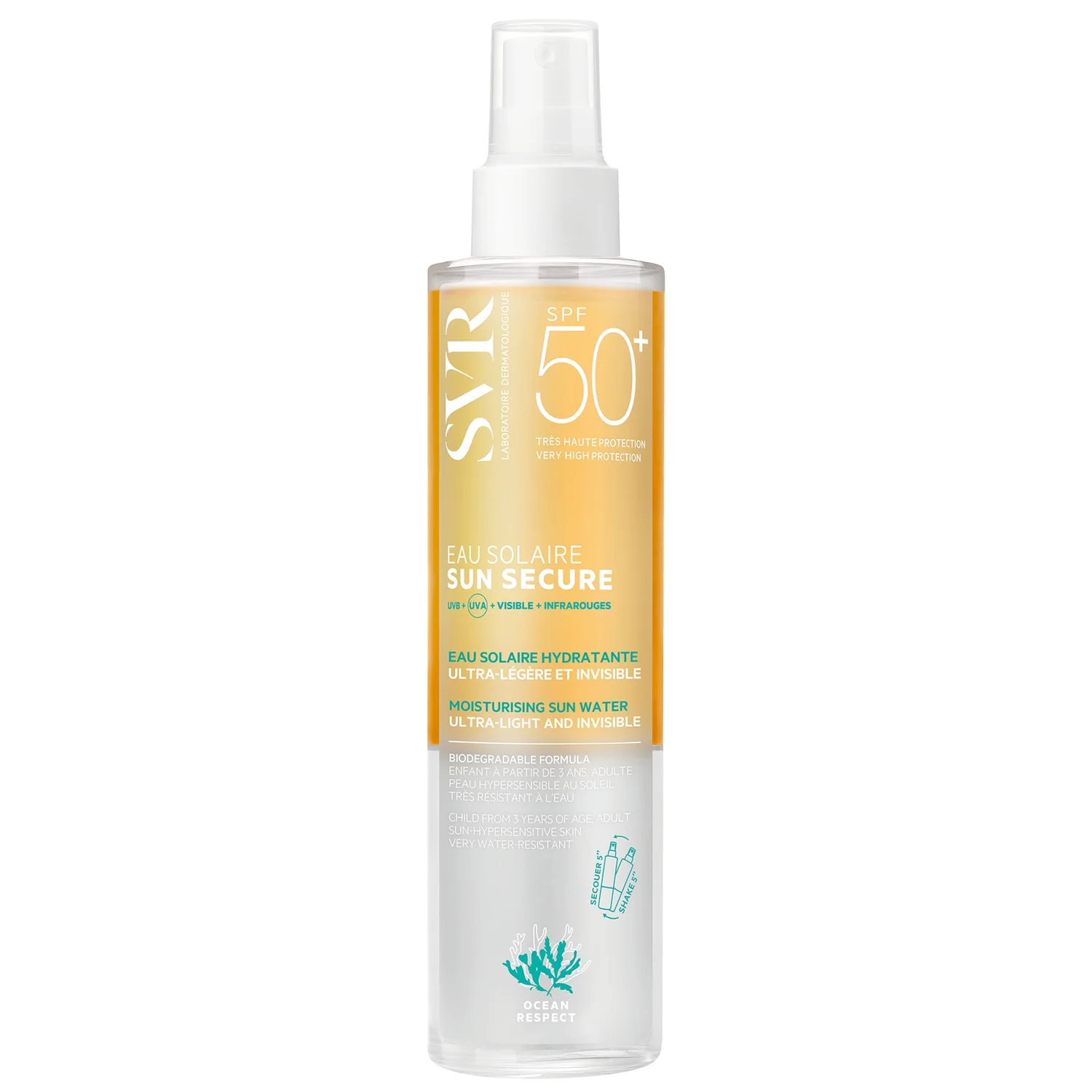 SVR SUN SECURE SPF 50+ Sun Water - Face & Body Oleo-Water Sunscreen Spray for Hypersensitive Skin, Reef-Safe, All Ages, 200ml