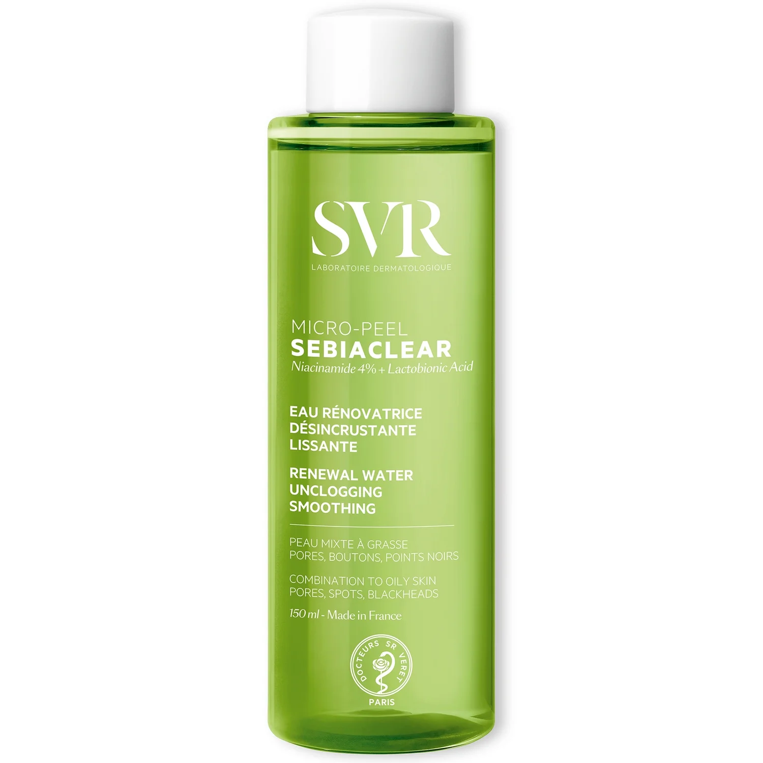 SVR SEBIACLEAR Micro-Peel - Salycilic & Lactobionic Acid Unclogging Anti-Blemish Face Essence for Acne-Prone, Oily Skin, 150ml