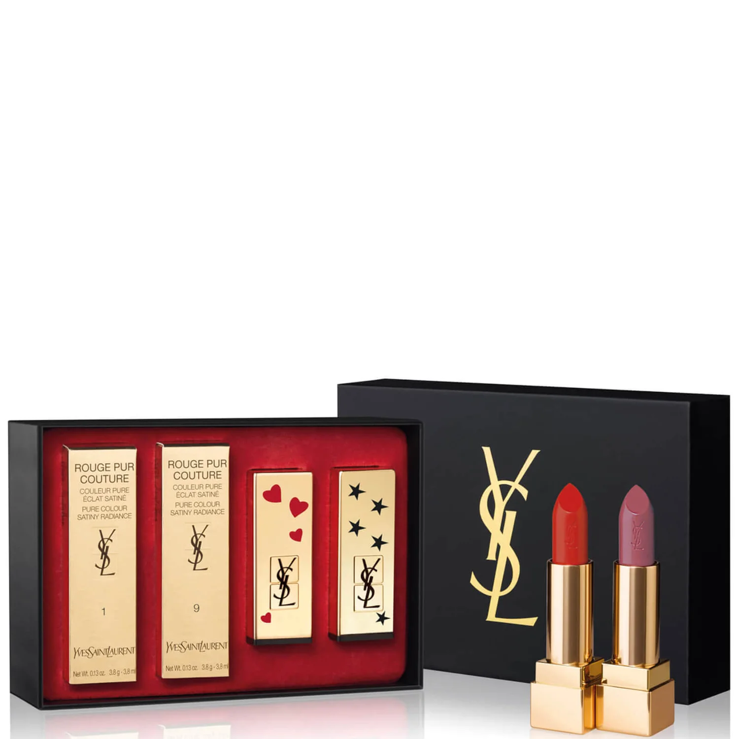 Yves Saint Laurent Rouge Pur Couture Lipstick 01 and 09 Heart and Stars Caps Set