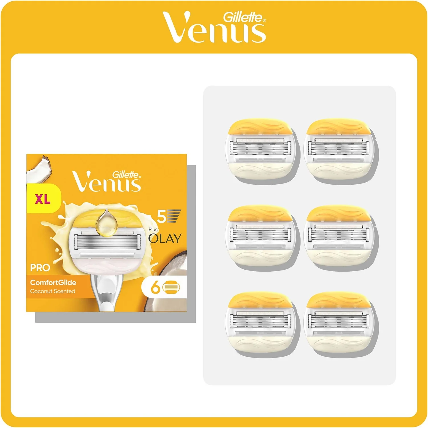 Venus Pro ComfortGlide Coconut with Olay Razor Blades, 6 Pack