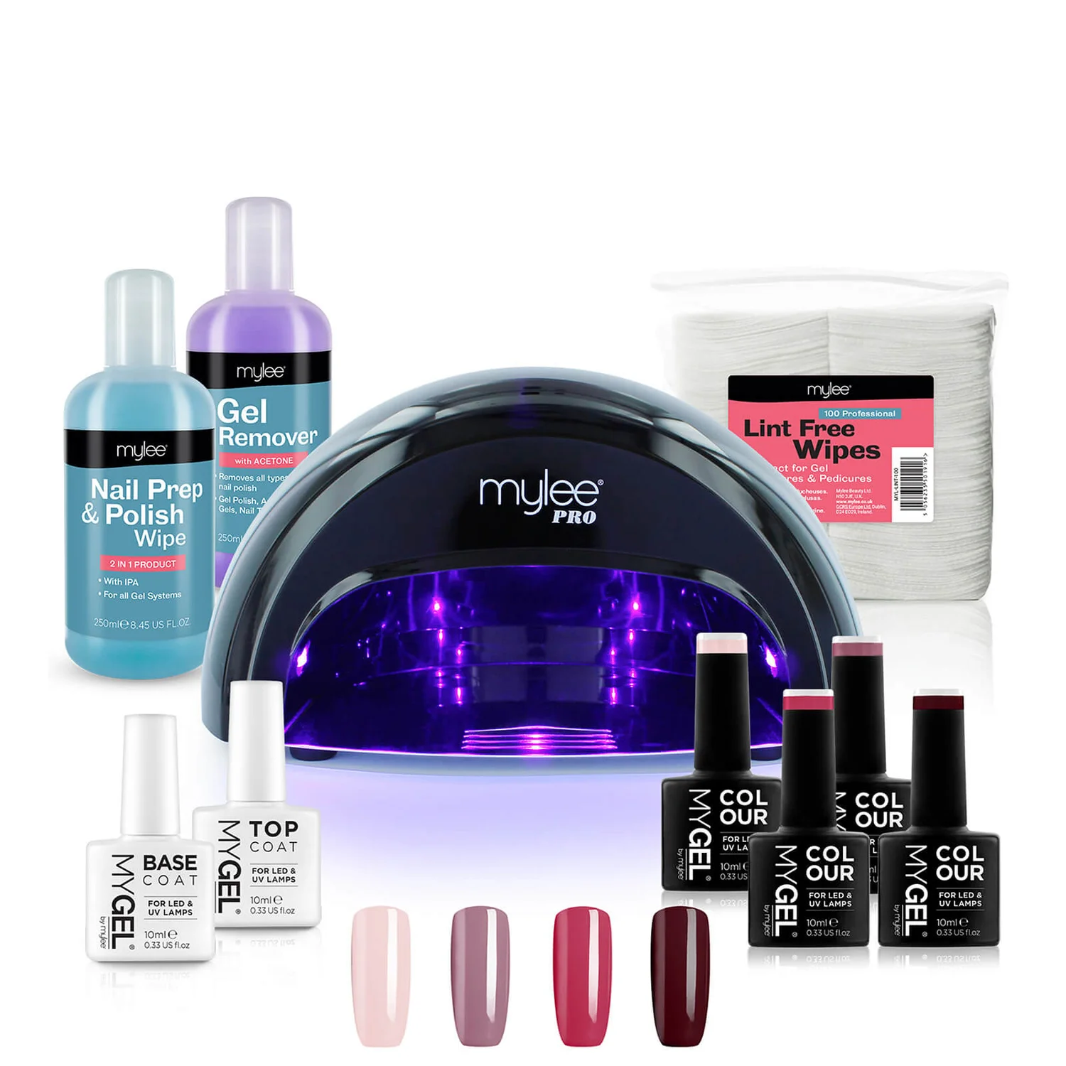 Mylee Black Convex Curing Lamp Kit with Gel Nail Polish Essentials Set
