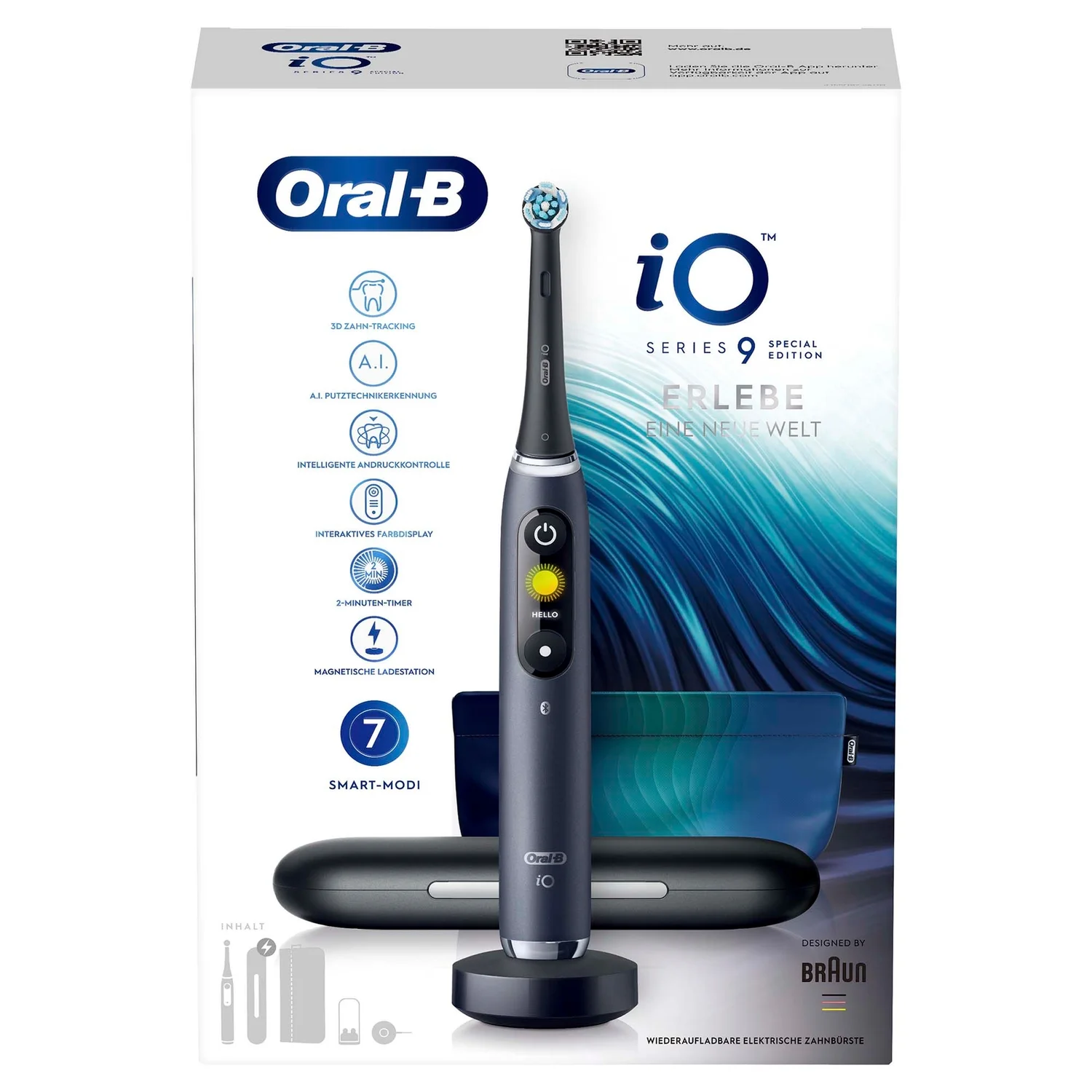 Oral-B iO 9 Special Edition Elektrische Zahnbürste, Lade-Reiseetui, black onyx 