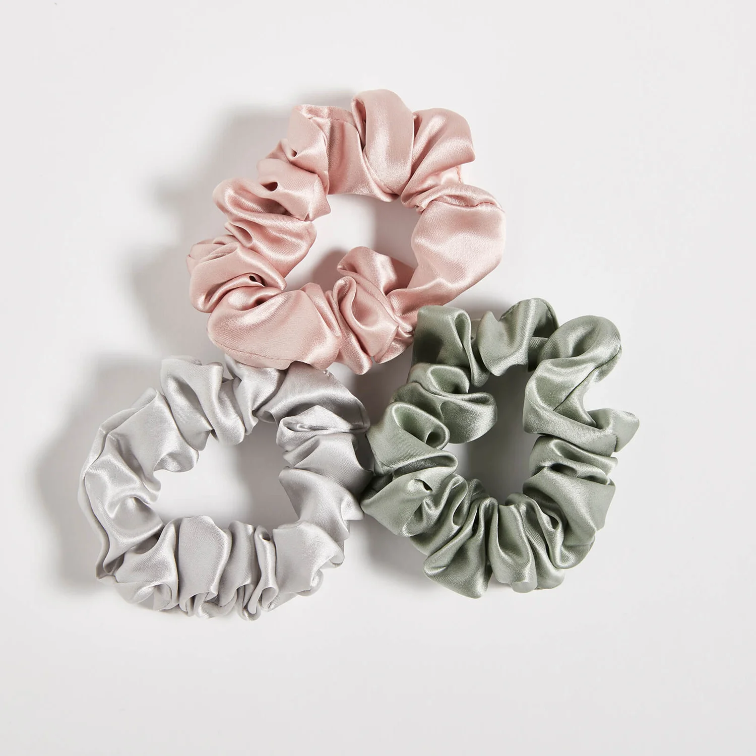 ïn home 100% Silk Scrunchie 3 pack - Silver, Pink, Sage