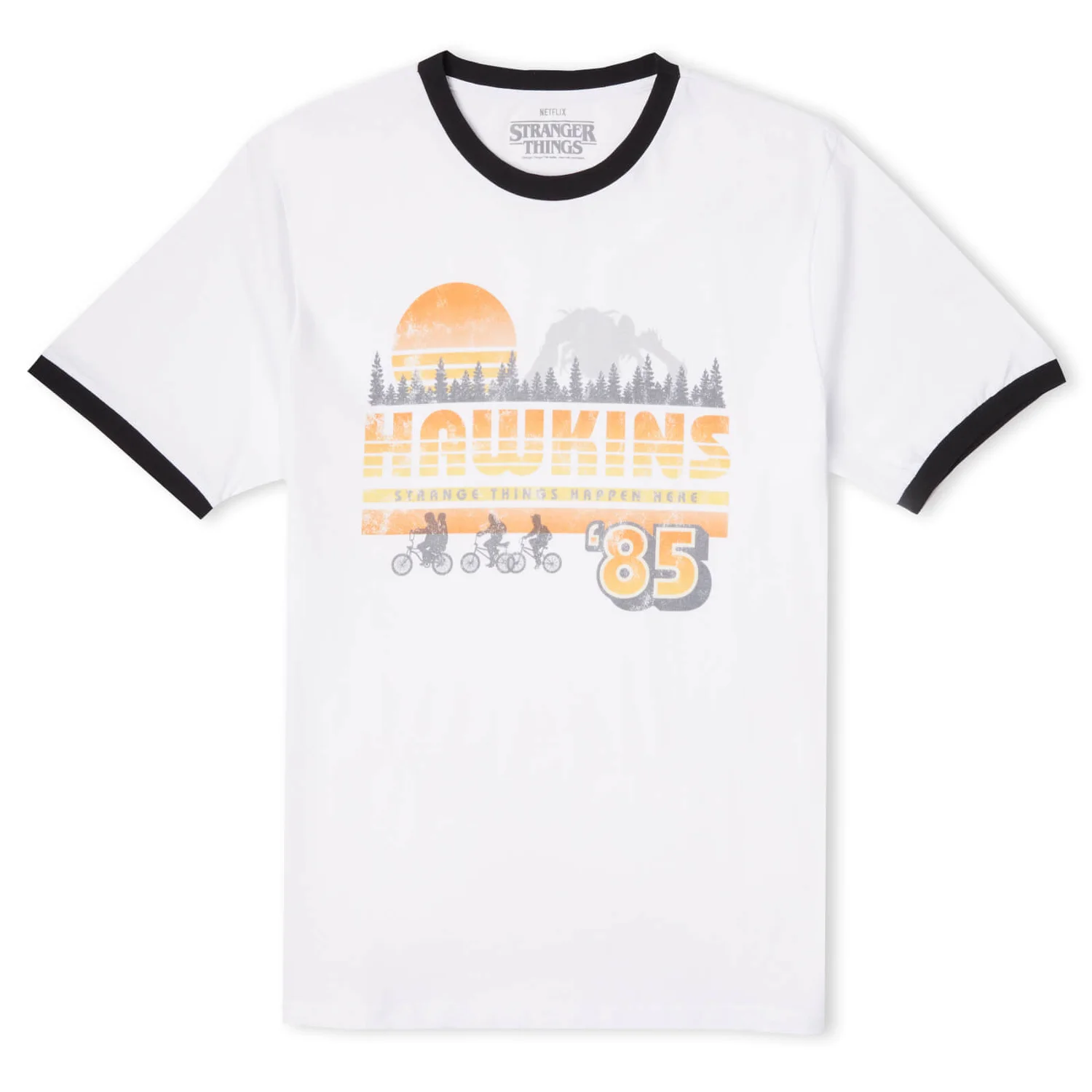 Stranger Things Hawkins '85 Unisex Ringer T-Shirt - White/Black