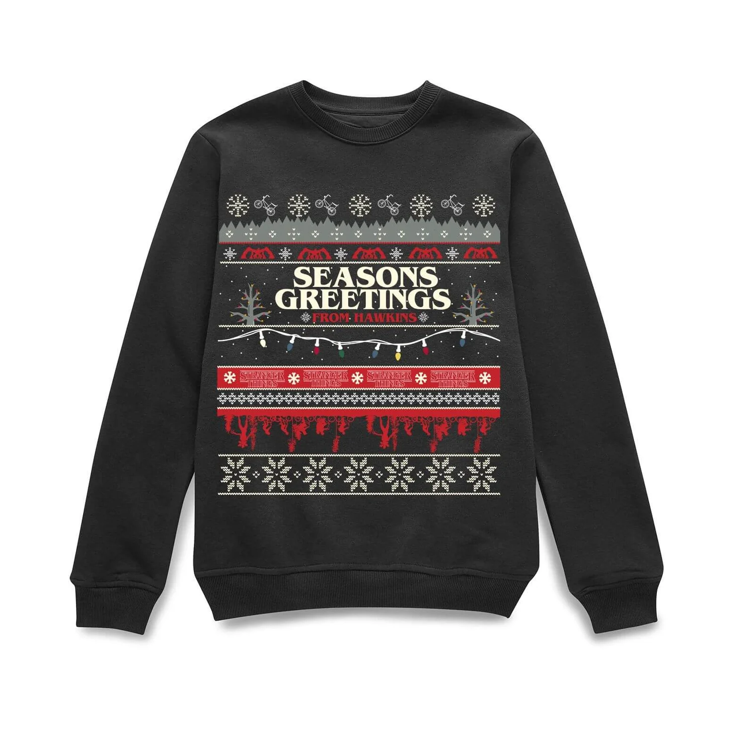 Stranger Things Hawkins Christmas Unisex Weihnachtspullover – Schwarz