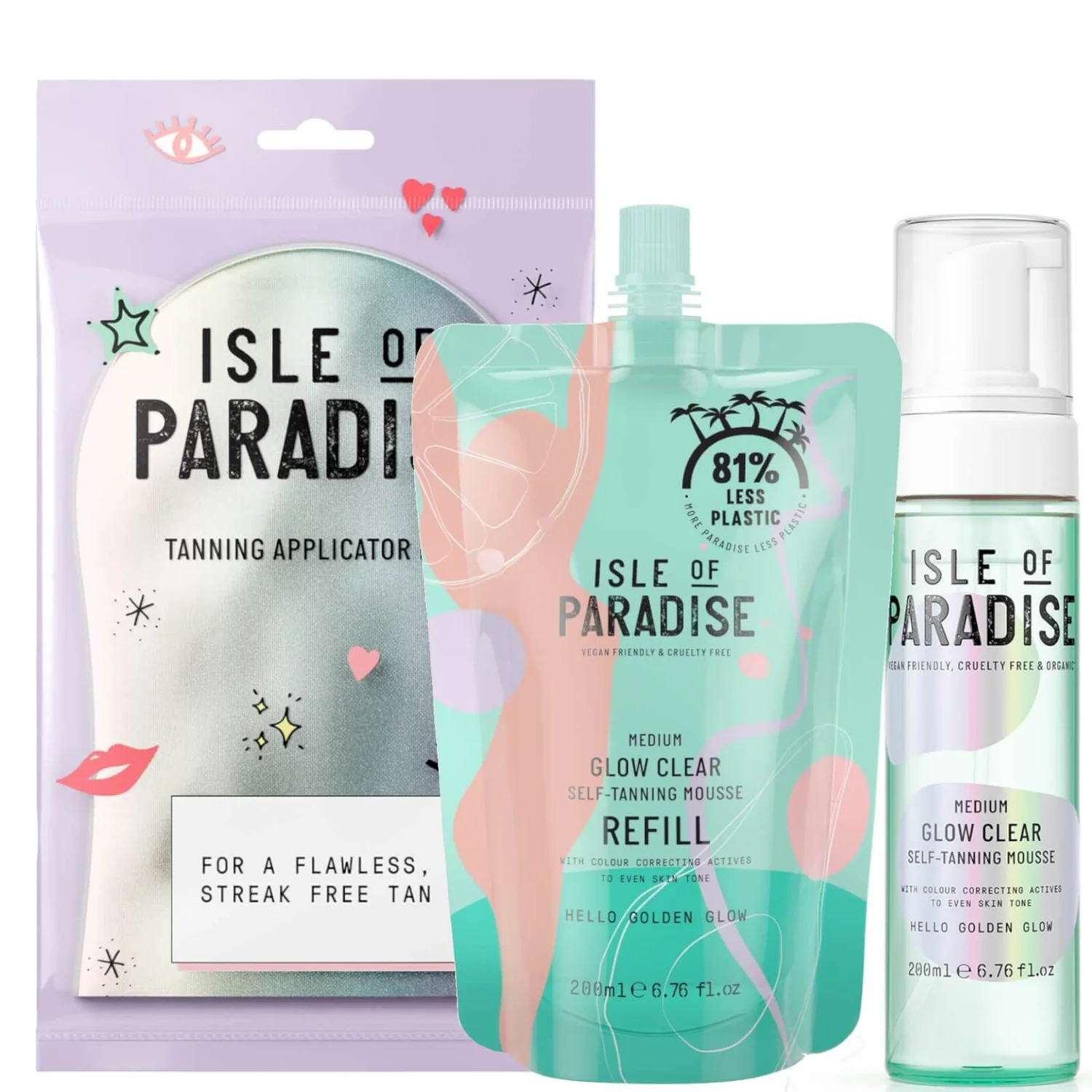 Isle of Paradise Medium Glow Clear Mousse and Refill and Mitt Bundle