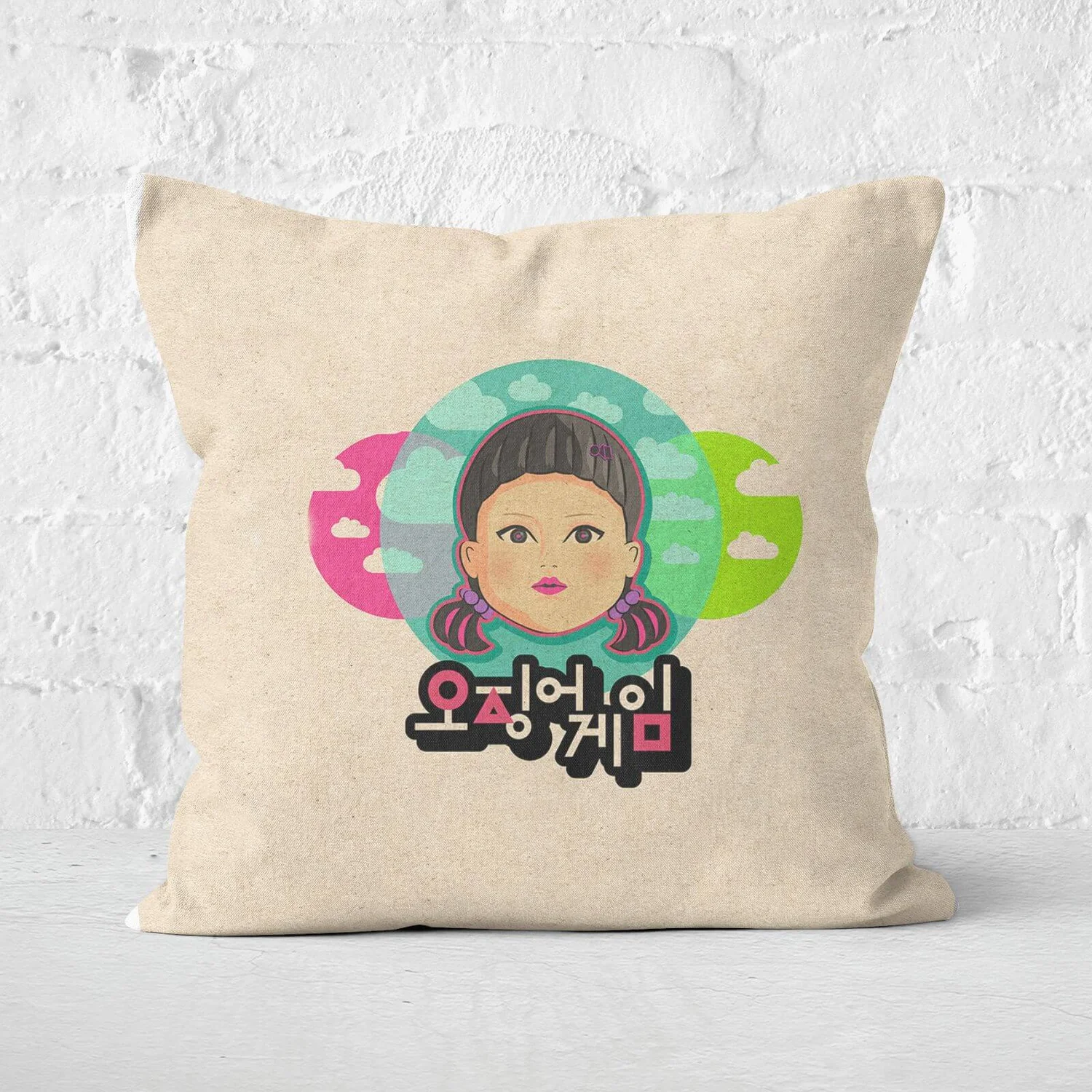 Squid Game Doll Glitch Square Cushion