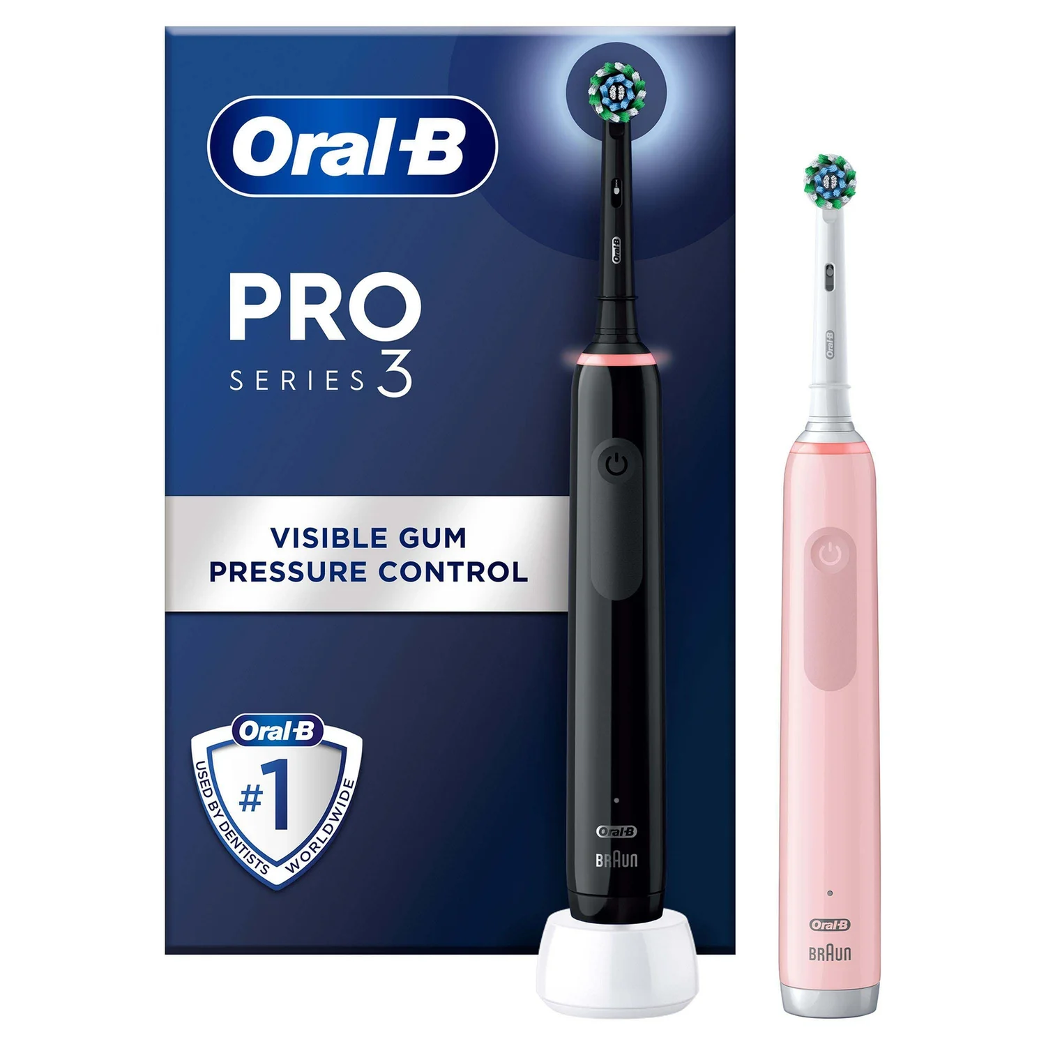 Oral B Pro 3900 Duo Pack of Two Electric Toothbrushes, Black & Pink