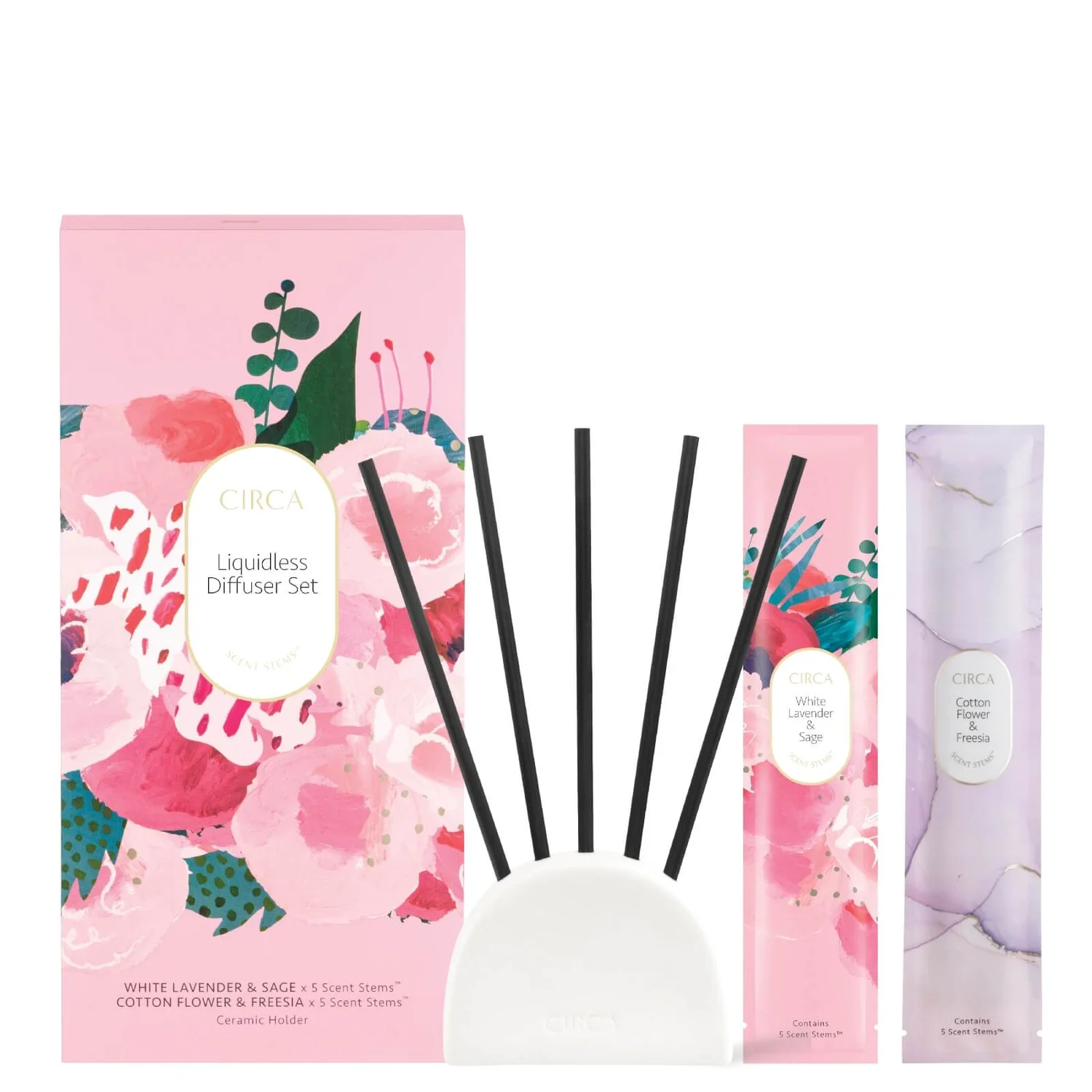 CIRCA White Lavender and Sage, Cotton Flower and Freesia Liquidless Diffuser Duo