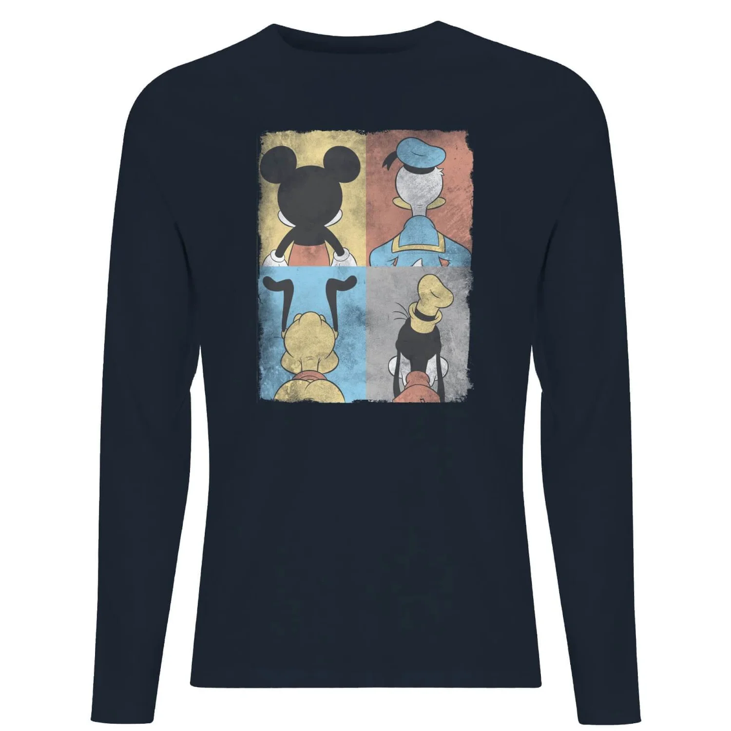Disney Donald Duck Mickey Mouse Pluto Goofy Tiles Men's Long Sleeve T-Shirt - Navy