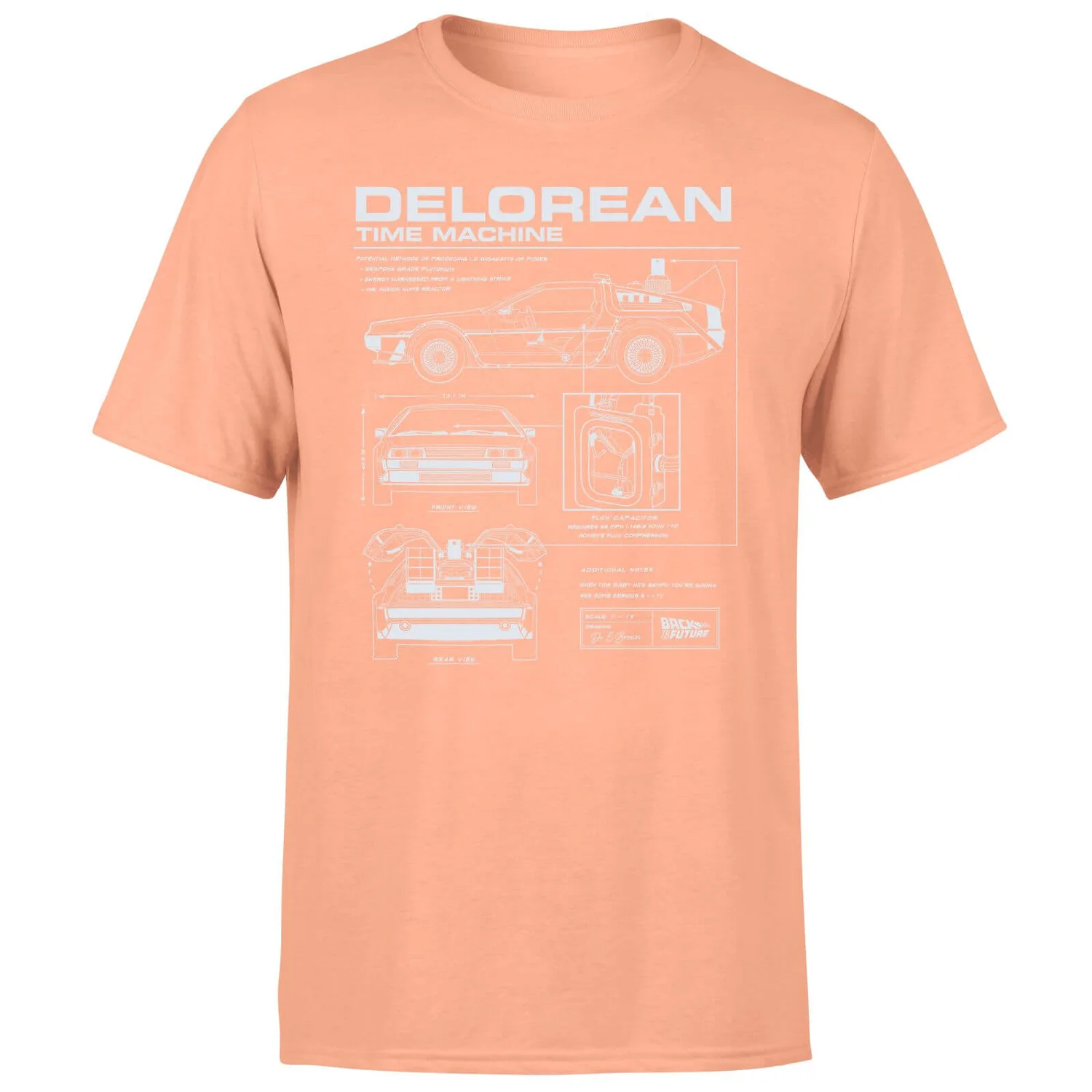 Back To The Future Delorean Schematic Men's T-Shirt - Coral